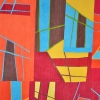 Contemporary abstract art quilt, hand dyed fabrics, improvisational, textiles, machine quilting